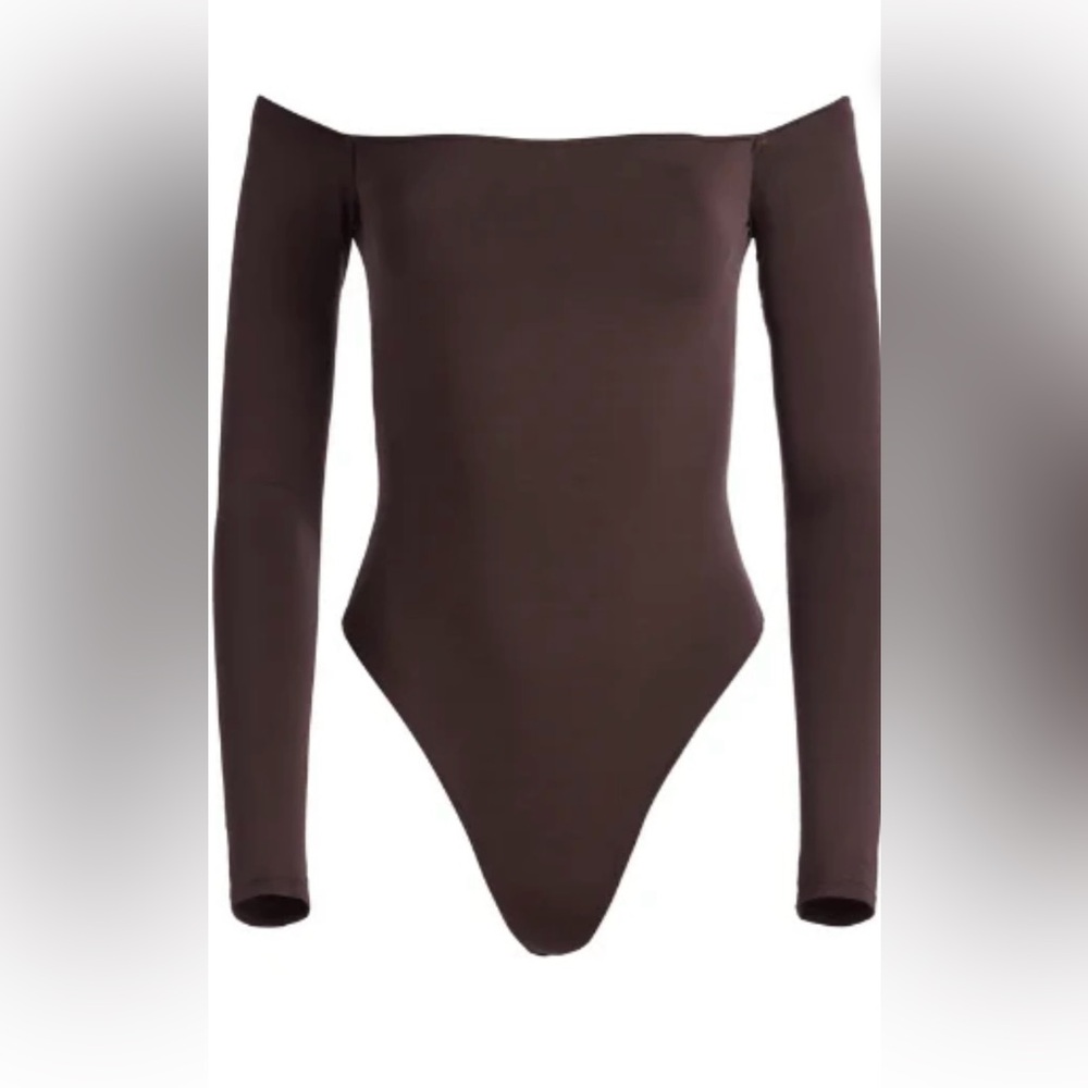 Alice + Olivia Chocolate Brown Off-Shoulder Bodysuit